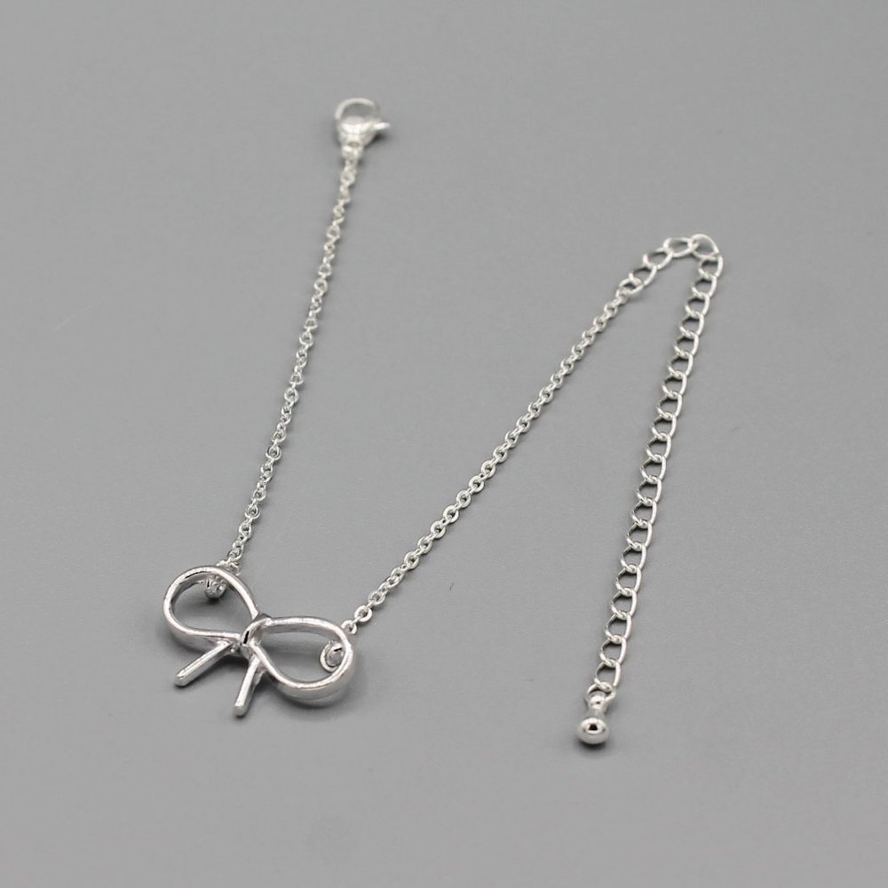 Jewelry bracelet bow cute adorable silver tone dainty minimalist fashion new - Picture 5 of 5